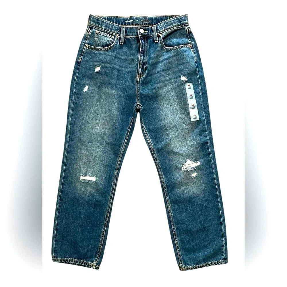 Old Navy Girls High-Rise Slouchy Straight Jeans Size 16 NWT, Distressed